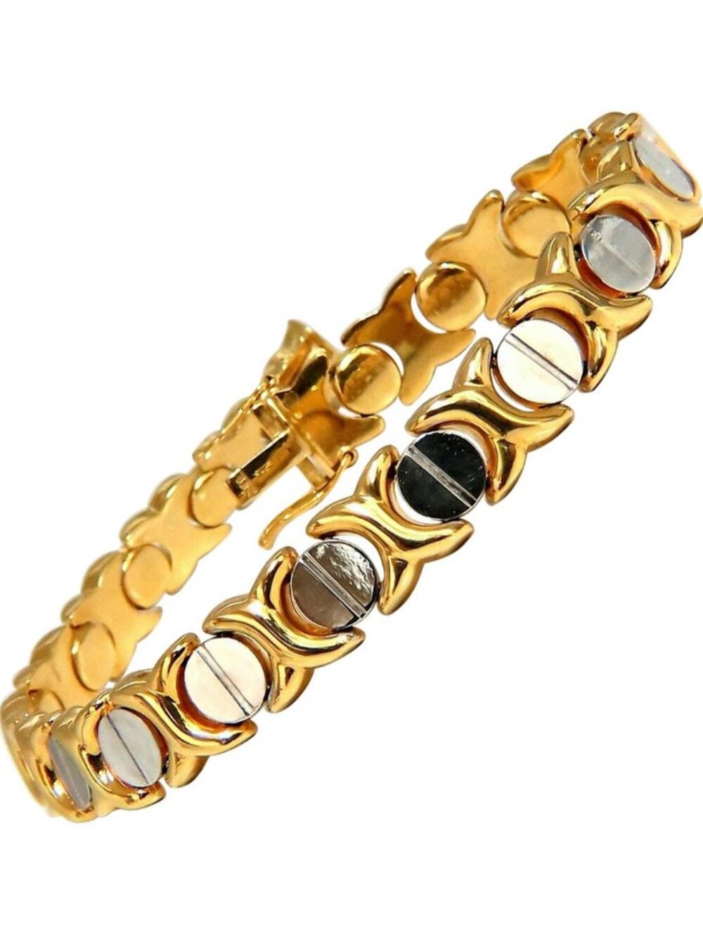 Gold Italian X Screw Link Bracelet Two-Tone 14kt 12570*